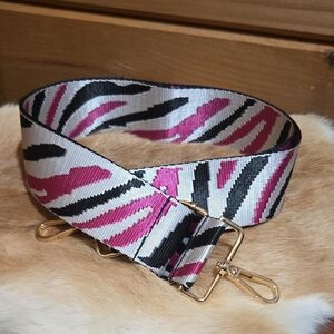 Zebra Print Bag Strap with Gold Hardware